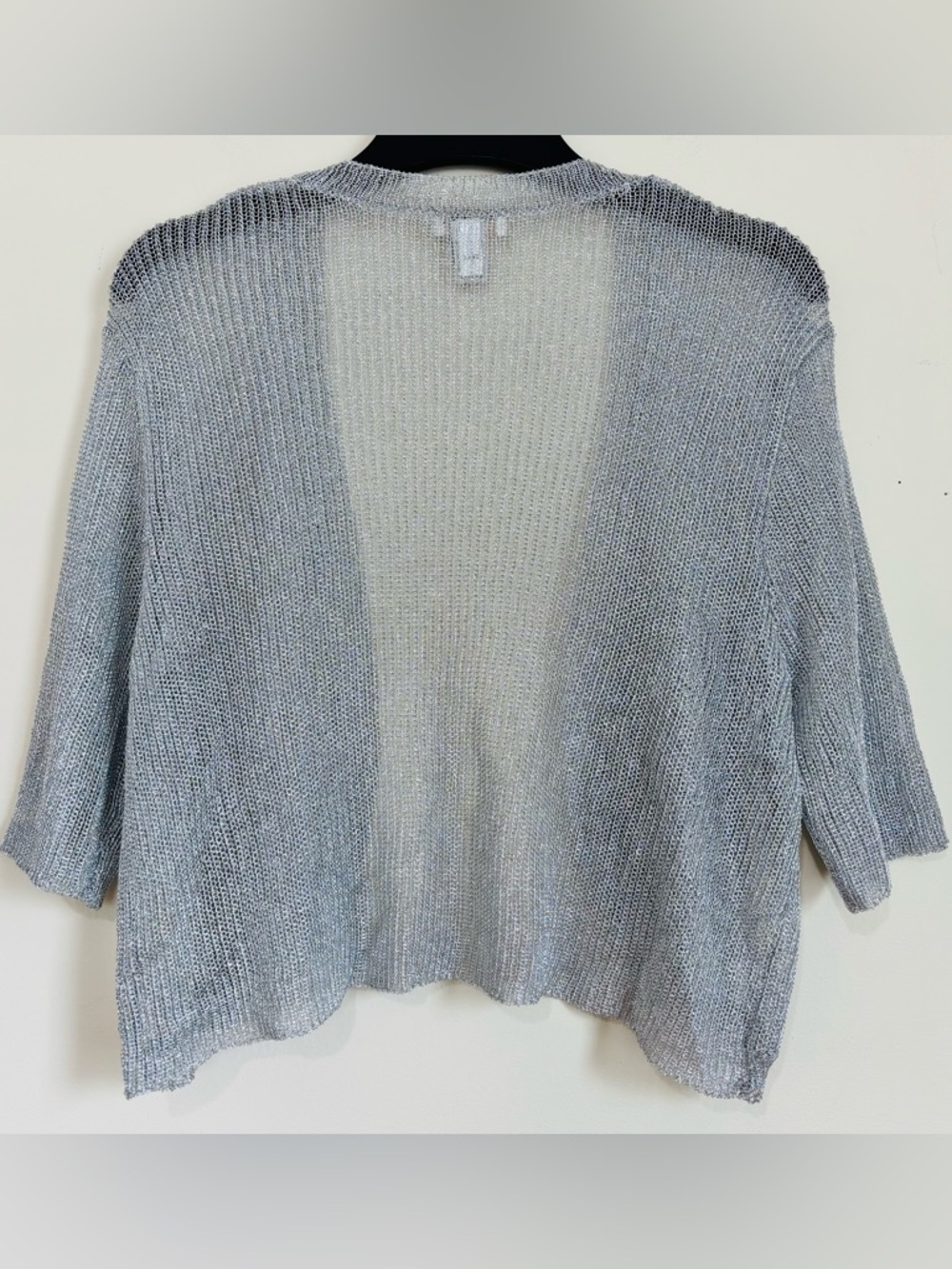 Chico's preppy slouchy silver metallic open front short sleeve crop cardigan L - Picture 2 of 15